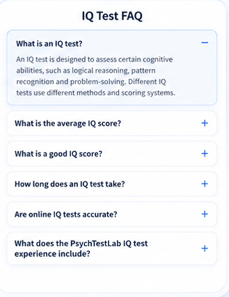 IQ 测试常见问题界面示意图