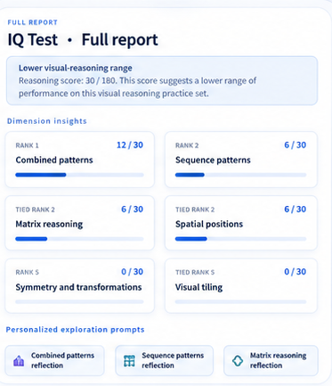 IQ 测试完整报告界面示意图