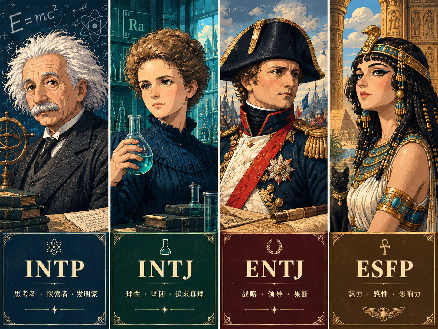 مجموعة من بطاقات أمثلة المشاهير من نوع MBTI
